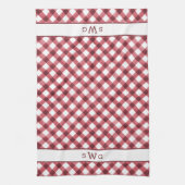 Rood- en witte buffelplaat Drie Initiaal monogram Theedoek (Verticaal)