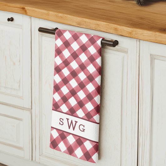 Rood- en witte buffelplaat Drie Initiaal monogram Theedoek