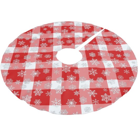 Rood- en witte buffels, geplakt met sneeuwvlokken kerstboom rok (Gekanteld)