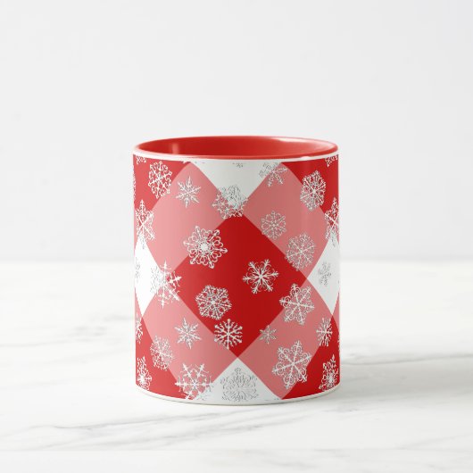 Rood- en witte buffels, geplakt met sneeuwvlokken mok (Midden)