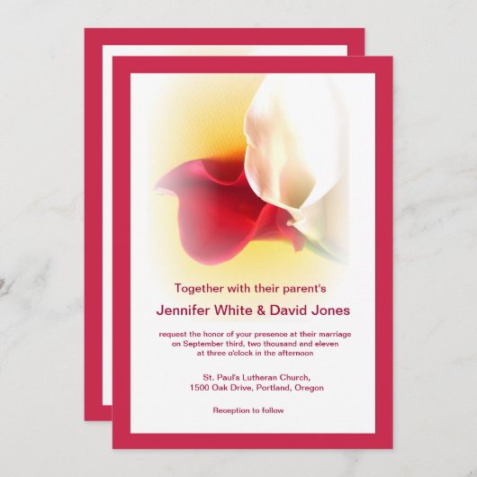 Rood- en witte Calla Lily Weddenschap Kaart (Voorkant / Achterkant)