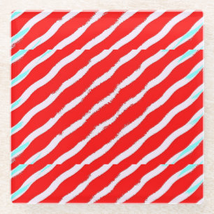 Rood- en witte diagonale golvende streep glazen onderzetter