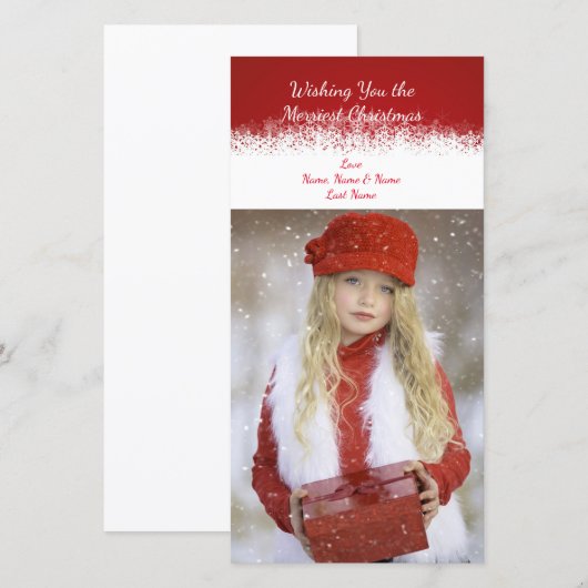 Rood- en witte eenvoudige Snowflake-fotokaart Feestdagenkaart (Voorkant / Achterkant)