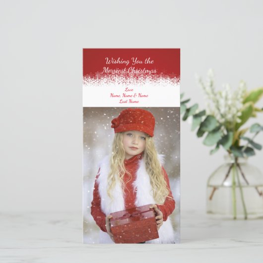 Rood- en witte eenvoudige Snowflake-fotokaart Feestdagenkaart (Staand voorkant)