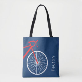 Rood- en witte fiets tote bag