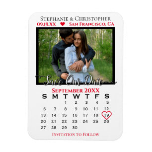 Rood- en witte fotokalender bespaart onze datum br magneet