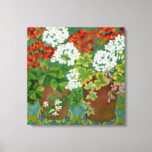 Rood- en witte geraniums in potten 2013 canvas afdruk