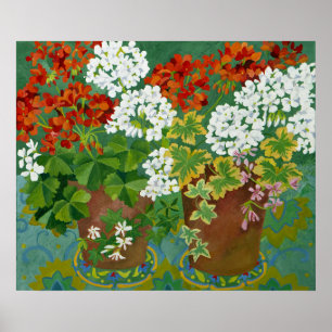 Rood- en witte geraniums in potten 2013 poster