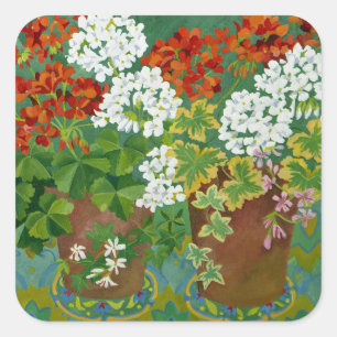 Rood- en witte geraniums in potten 2013 vierkante sticker