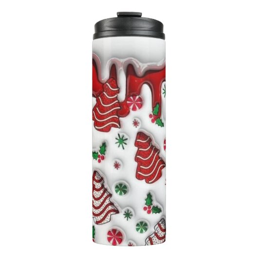 Rood- en witte kerstbomen thermosbeker (Voorkant)