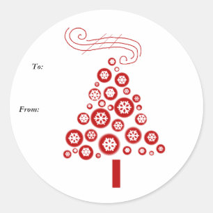 Rood- en witte kerstboom ronde sticker