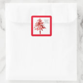 Rood- en witte kerstboom vierkante sticker (Tas)