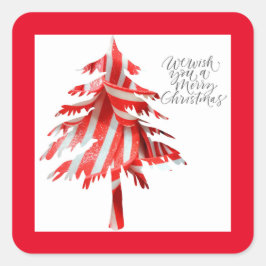 Rood- en witte kerstboom vierkante sticker