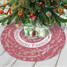 Rood- en witte kerstfamilie naam rendierpijlen fleece kerstboom rok