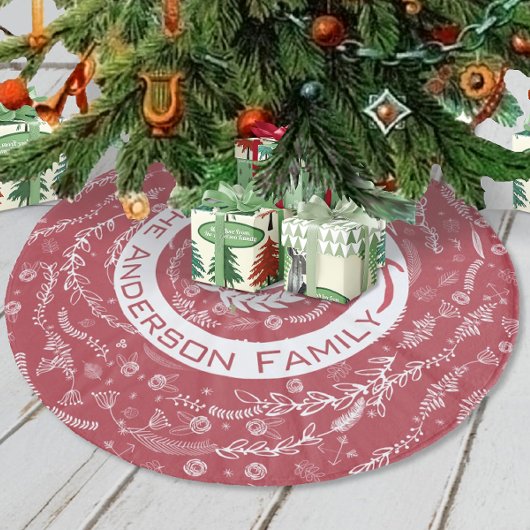 Rood- en witte kerstfamilie naam rendierpijlen fleece kerstboom rok
