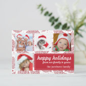 Rood- en witte kerstfeestdag fotokaarten kaart (Staand voorkant)