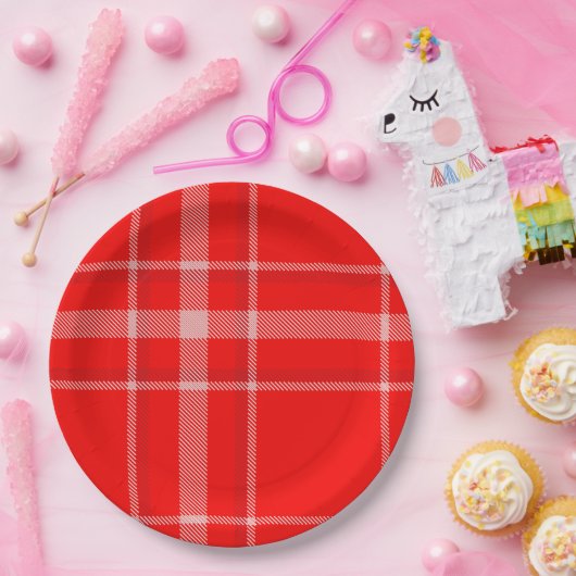 Rood- en witte kerstfeestjes papieren bordje (Feest)