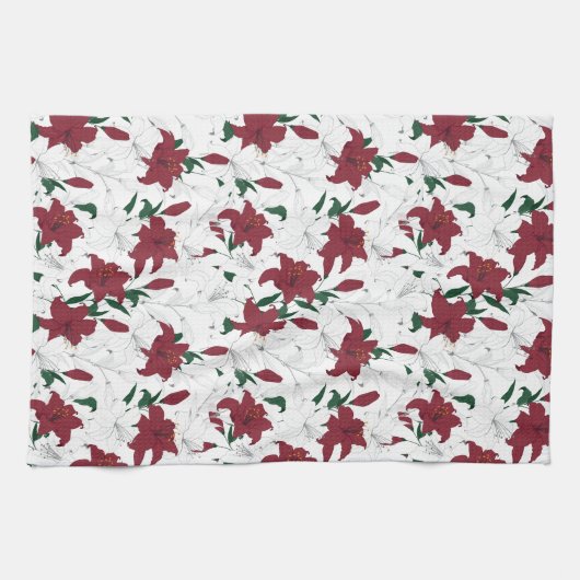 Rood- en witte kerstgalgen theedoek (Horizontaal)