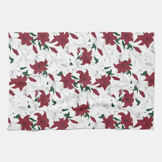 Rood- en witte kerstgalgen theedoek (Horizontaal)