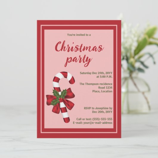 Rood- en witte kerstsnoepfeestdag kaart (Staand voorkant)