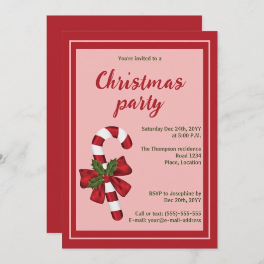 Rood- en witte kerstsnoepfeestdag kaart (Voorkant / Achterkant)