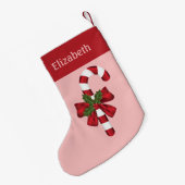 Rood- en witte kerstsnoepriet en aangepaste naam kleine kerstsok (Achterkant (Hangend))