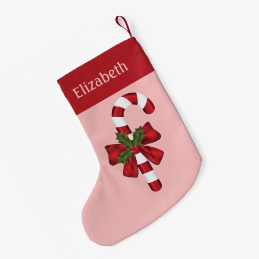 Rood- en witte kerstsnoepriet en aangepaste naam kleine kerstsok (Achterkant (Hangend))