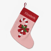 Rood- en witte kerstsnoepriet en aangepaste naam kleine kerstsok (Voorkant (Hangend))