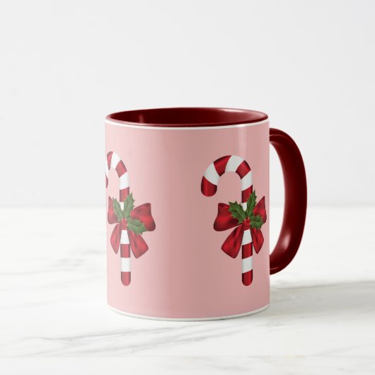 Rood- en witte kerstsnoepriet en aangepaste naam mok (Voorkant rechts)