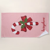 Rood- en witte kerstsnoepriet en aangepaste naam strandlaken (Voorkant)