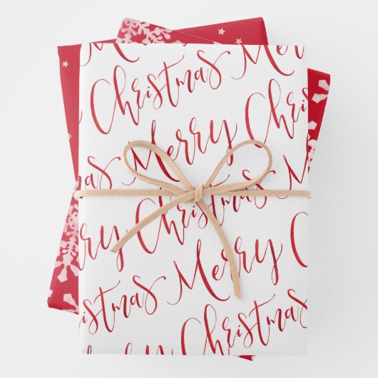 Rood- en witte kerstsnowflakes ster inpakpapier vel (In situ)