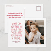 Rood- en Witte lijst van Nice Vraag naar een vrien Feestdagenkaart (Voorkant / Achterkant)