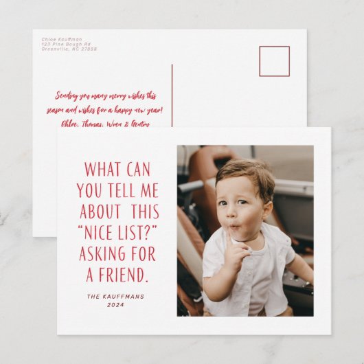 Rood- en Witte lijst van Nice Vraag naar een vrien Feestdagenkaart (Voorkant / Achterkant)