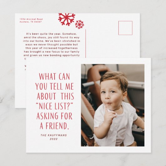 Rood- en Witte lijst van Nice Vraag naar een vrien Feestdagenkaart (Voorkant / Achterkant)