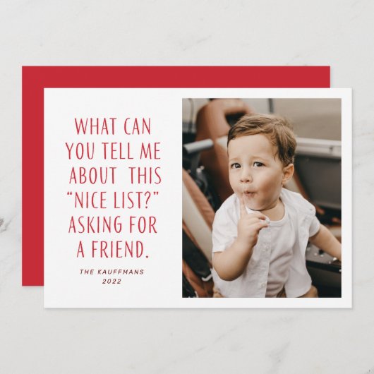 Rood- en Witte lijst van Nice Vraag naar een vrien Feestdagenkaart (Voorkant / Achterkant)