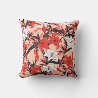 Rood- en witte Lily-bloemen botanisch naadloos Kussen