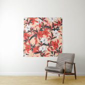 Rood- en witte Lily-bloemen botanisch naadloos Wandkleed (In situ)