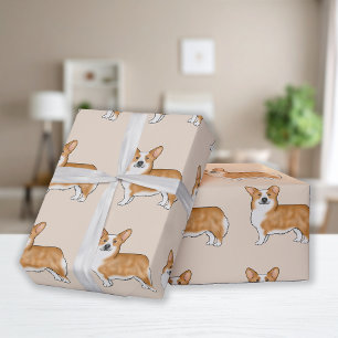 Rood en Witte Pembroke Welsh Corgi Hond Kunst Patr Cadeaupapier