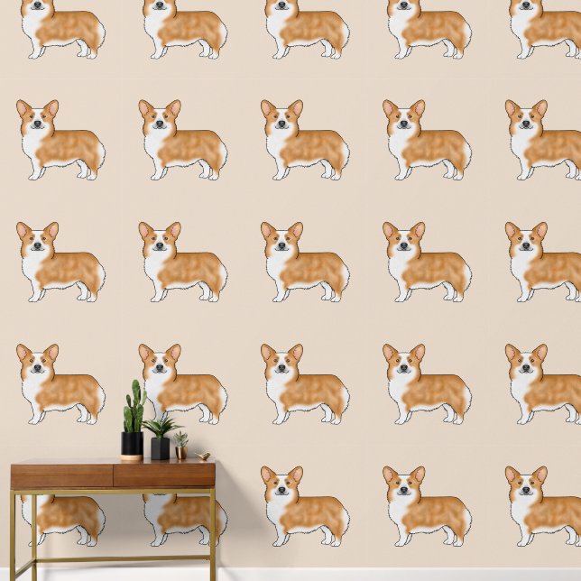 Rood En Witte Pembroke Welsh Corgi Hond Kunstpatro Behang (Hal)