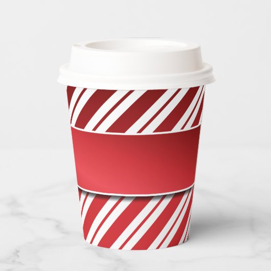 Rood- en witte pepermuntenstrepen met mistleton papieren bekers (Achterkant)