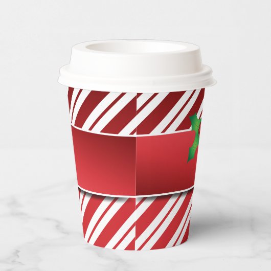 Rood- en witte pepermuntenstrepen met mistleton papieren bekers (Rechts)