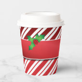 Rood- en witte pepermuntenstrepen met mistleton papieren bekers (Voorkant)