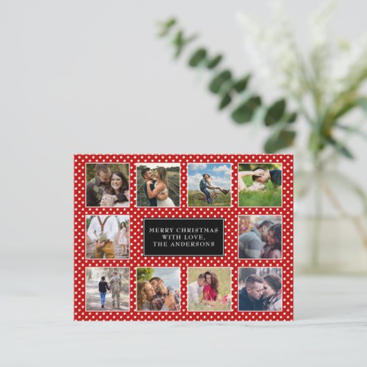 Rood en witte poka Dot 10 Foto-collage Kerstmis Briefkaart (Staand voorkant)