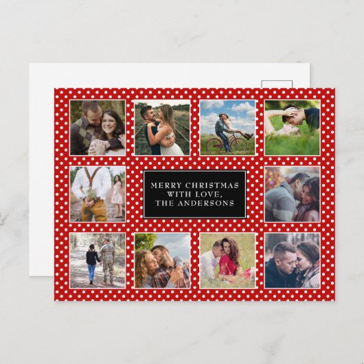 Rood en witte poka Dot 10 Foto-collage Kerstmis Briefkaart (Voorkant / Achterkant)
