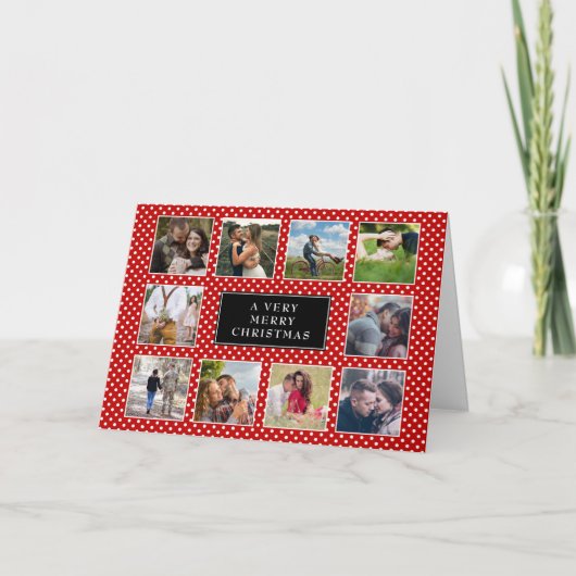 Rood en witte poka Dot 10 Foto-collage Kerstmis Feestdagen Kaart (Voorkant)