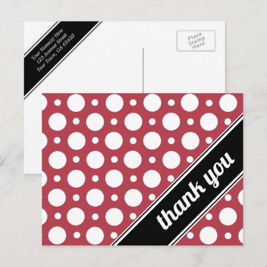 Rood en witte poka Dot Dank je Briefkaarten (Voorkant / Achterkant)