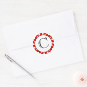 Rood- en witte poka Dot Monogrammed Sticker (Envelop)