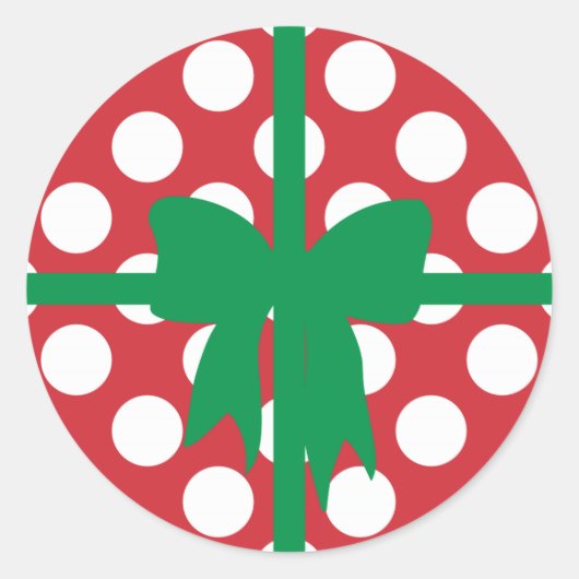 Rood- en witte poka Dot XMAS Ronde Sticker (Voorkant)