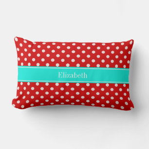 Rood- en witte poka Dots Brt Aqua Name Monogram Kussen