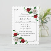 Rood- en witte rozen kerstrepetitie Dinner Kaart (Staand voorkant)